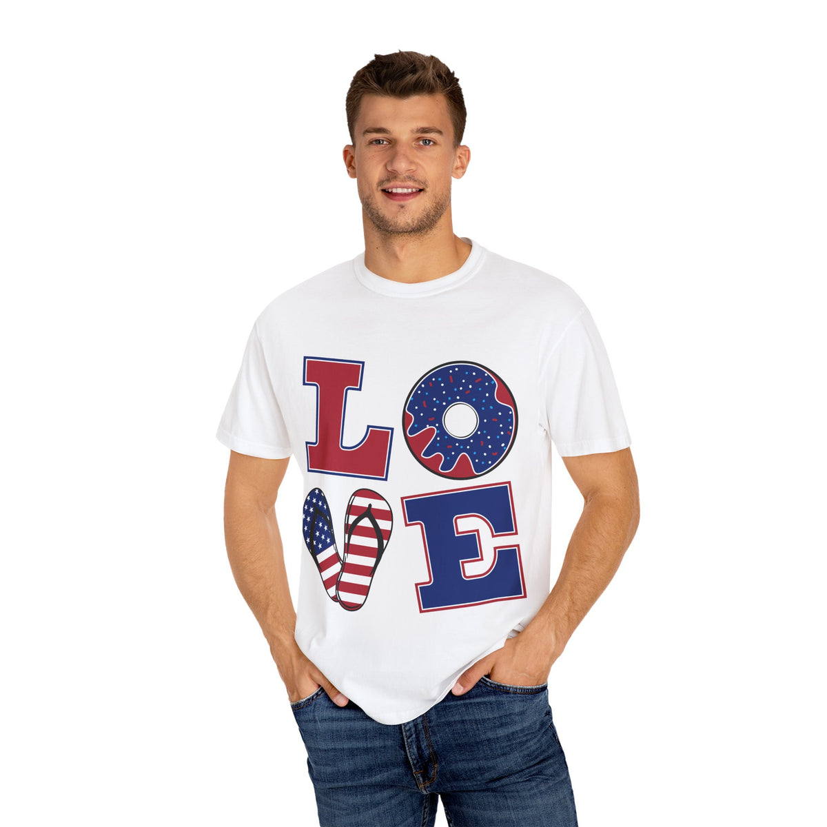 Patriotic Love T-Shirt - Unisex Garment-Dyed Tee for Holidays