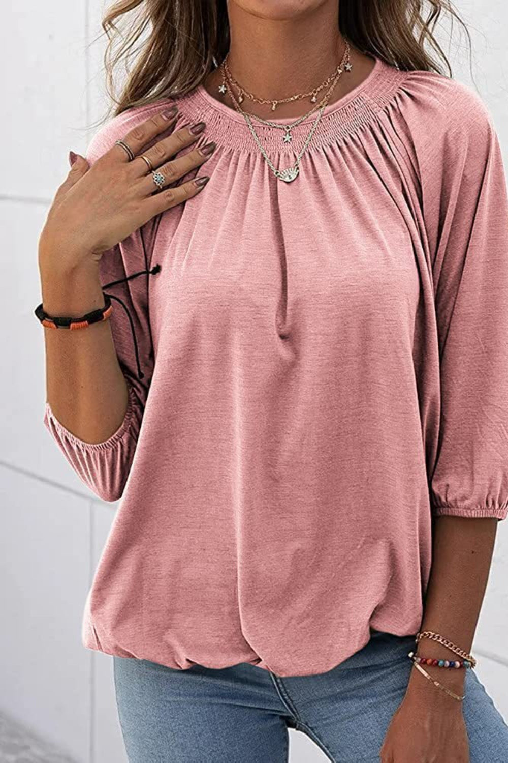 Gathered Detail Round Neck T-Shirt