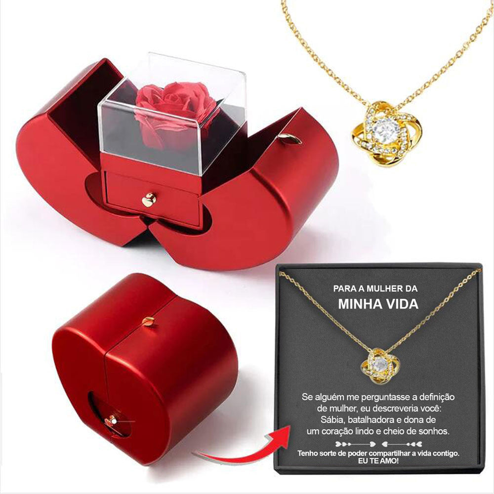 Fashion Jewelry Box Red Apple Christmas Gift Necklace Eternal Rose For Girl Mother&#39;s Day Valentine&#39;s Day Gifts With Artificial Flower Rose Flower Jewelry Box