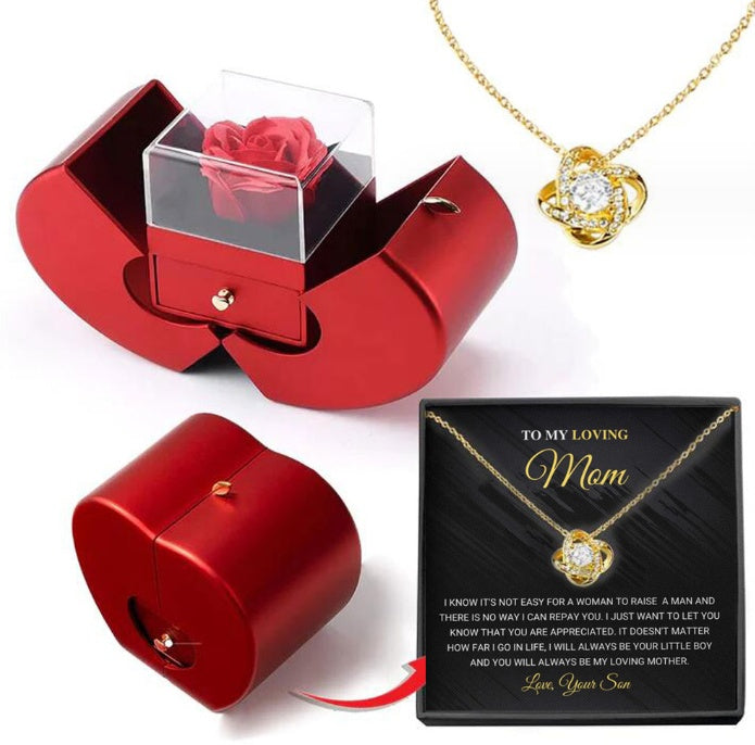 Fashion Jewelry Box Red Apple Christmas Gift Necklace Eternal Rose For Girl Mother&#39;s Day Valentine&#39;s Day Gifts With Artificial Flower Rose Flower Jewelry Box