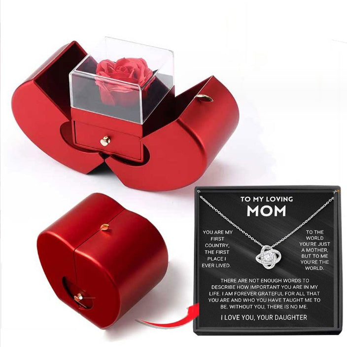 Fashion Jewelry Box Red Apple Christmas Gift Necklace Eternal Rose For Girl Mother&#39;s Day Valentine&#39;s Day Gifts With Artificial Flower Rose Flower Jewelry Box