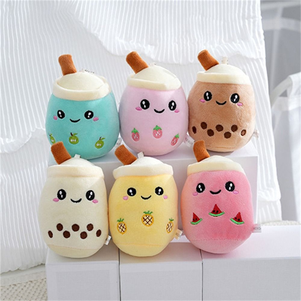 1Pc Soft Plush Bubble Tea Cup Keychain Kawaii Fruit Milk Tea Stuffed Doll Keyring for Girl Friend Birthday Gift