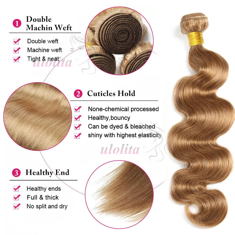 27# Honey Blonde Bundles Body Wave Human Hair Bundles Malaysian remy  hair weave 100% virgin