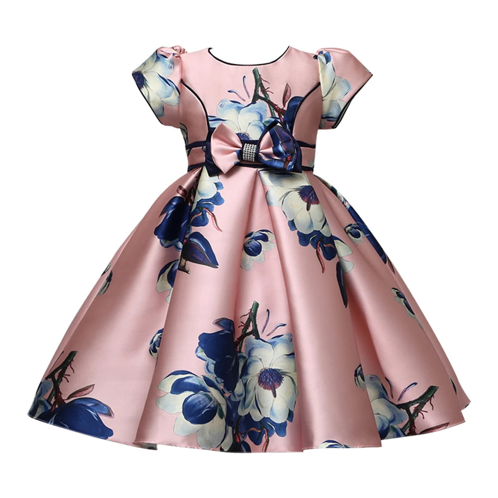 Hetiso Satin Cute Girls Birthday Fl Print dresses children clothing Casual