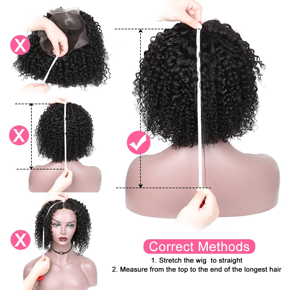 Aircabin Kinky Curly Human Hair Short Bob Wigs Pre Plucked Indian Hair T Part Lace Curly Bob Human Hair Wigs For Women