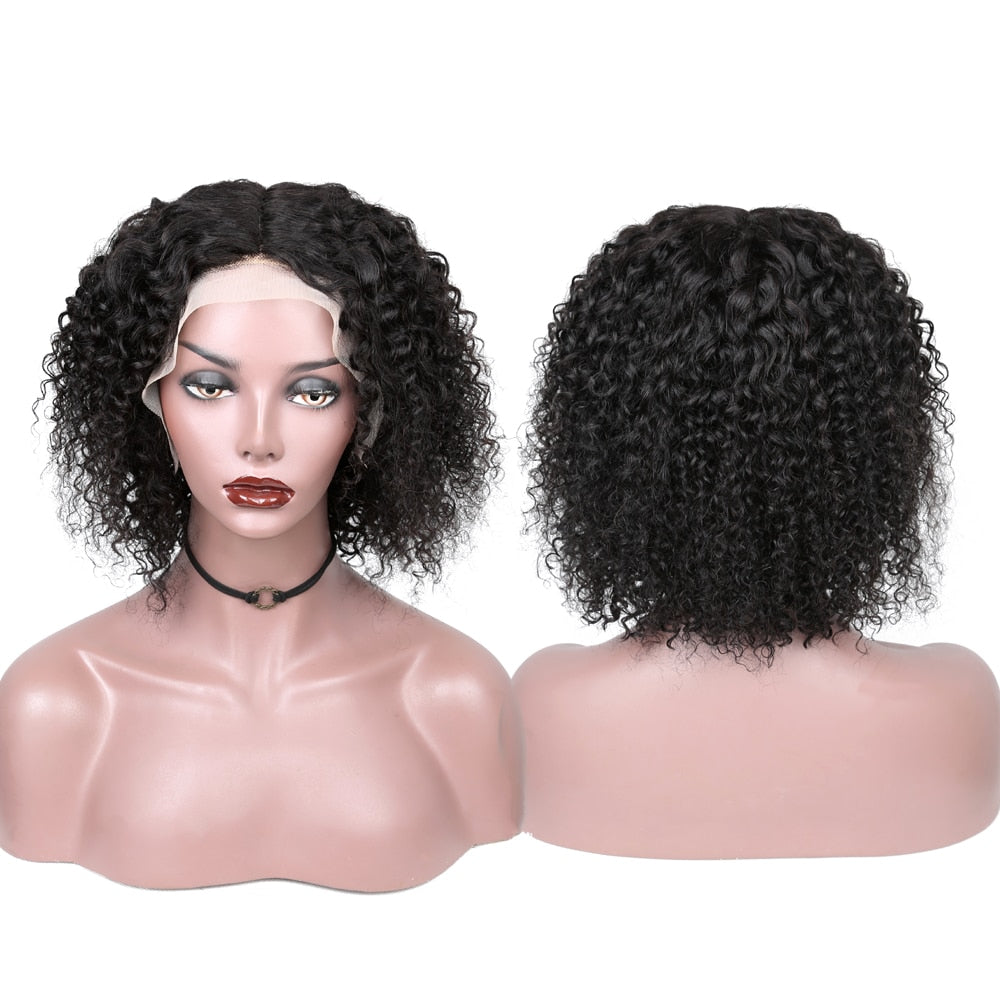 Aircabin Kinky Curly Human Hair Short Bob Wigs Pre Plucked Indian Hair T Part Lace Curly Bob Human Hair Wigs For Women