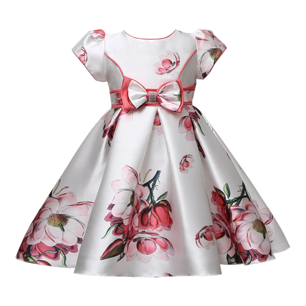 Hetiso Satin Cute Girls Birthday Fl Print dresses children clothing Casual