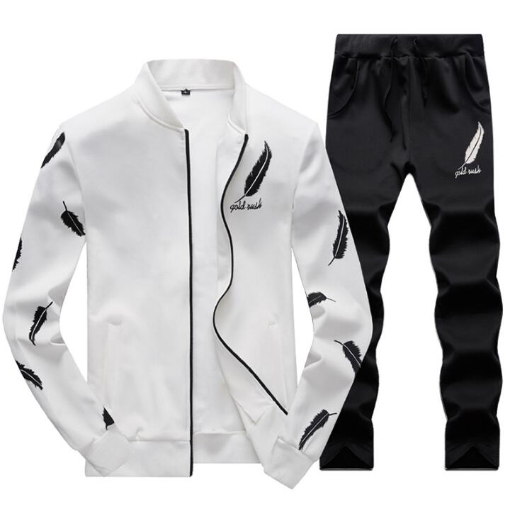 Hot Men Sets Casual Tracksuit Joggers Sportswear Suits Autumn Mens Print Tracksuits Male Sweatshirt Jacket + Pants 2 Pieces Set