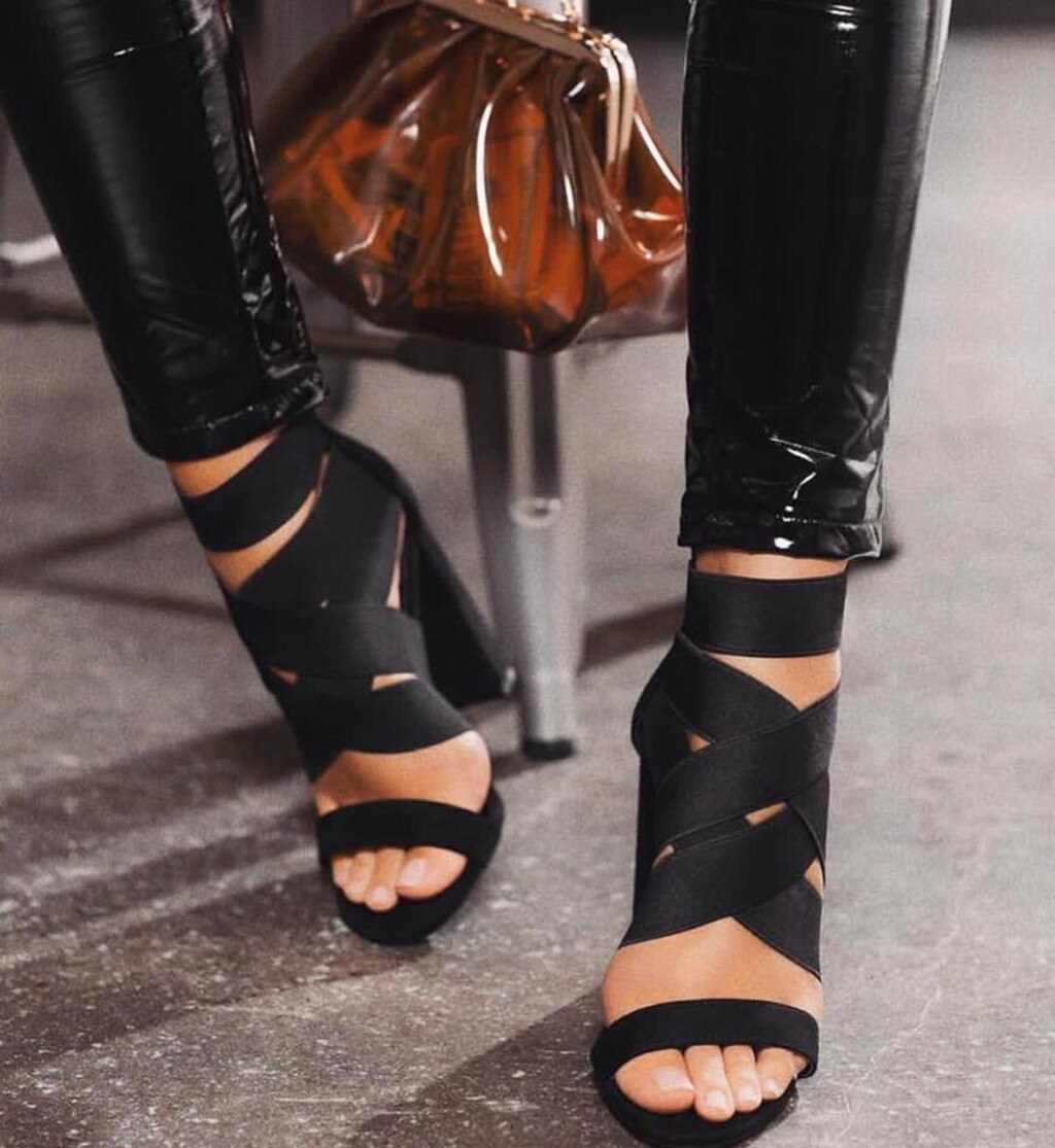 Gladiator Sandals Fashion Women Sandals High Heels Open toe Ankle Strap Elastic band Shoes Size 35-40 Pumps