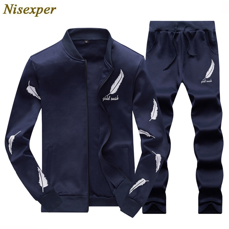 Hot Men Sets Casual Tracksuit Joggers Sportswear Suits Autumn Mens Print Tracksuits Male Sweatshirt Jacket + Pants 2 Pieces Set