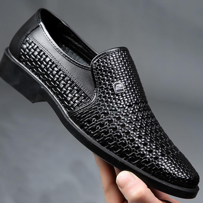 Summer New Leather Men&#39;s Business Formal Shoes Hollow Out Soft Men&#39;s Oxfords Shoes Slip on Mens Flat Dress Shoes