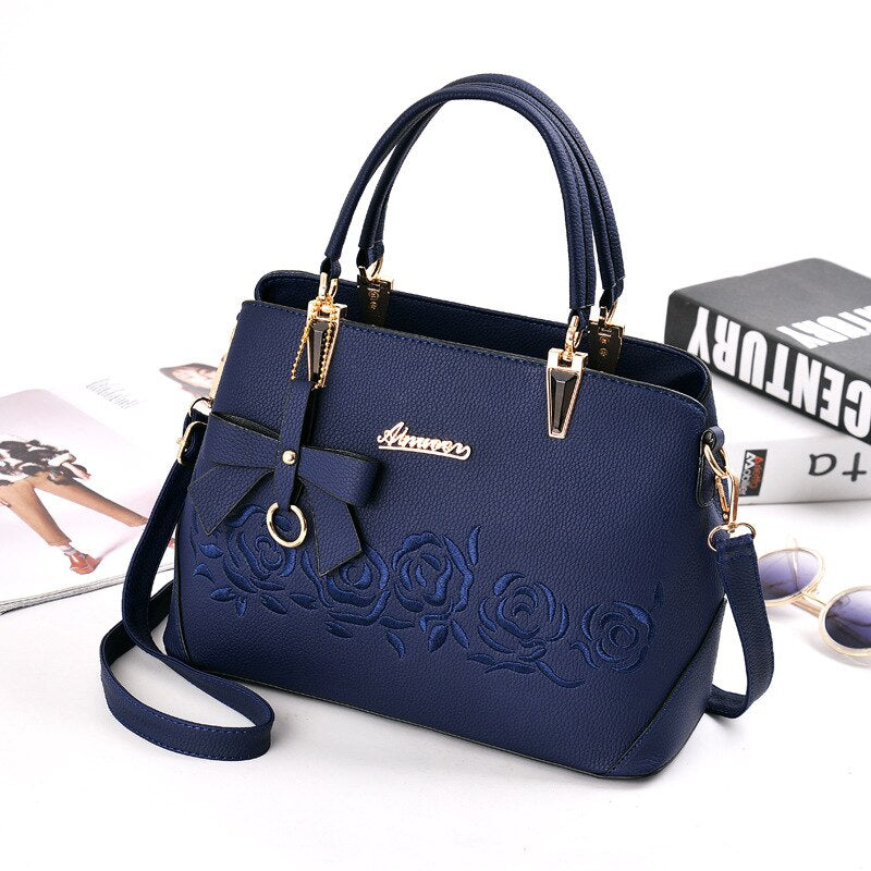 Women Bag Vintage Handbag Casual Tote Fashion Women Messenger Bags Shoulder Top-Handle Purse Wallet Leather New Black Blue