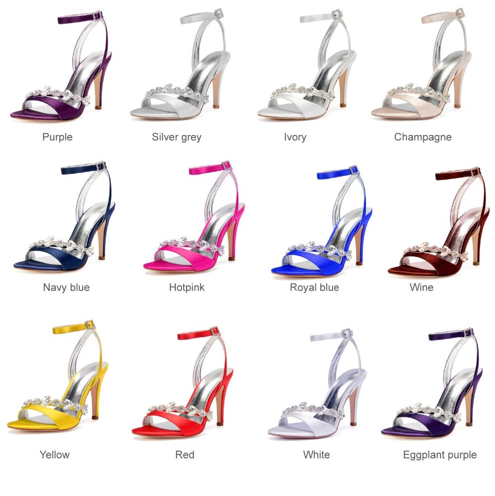 Sexy strappy sandals high heel lady party show cocktail satin dress shoes bridal wedding pumps with rhinestone crystal chain toe