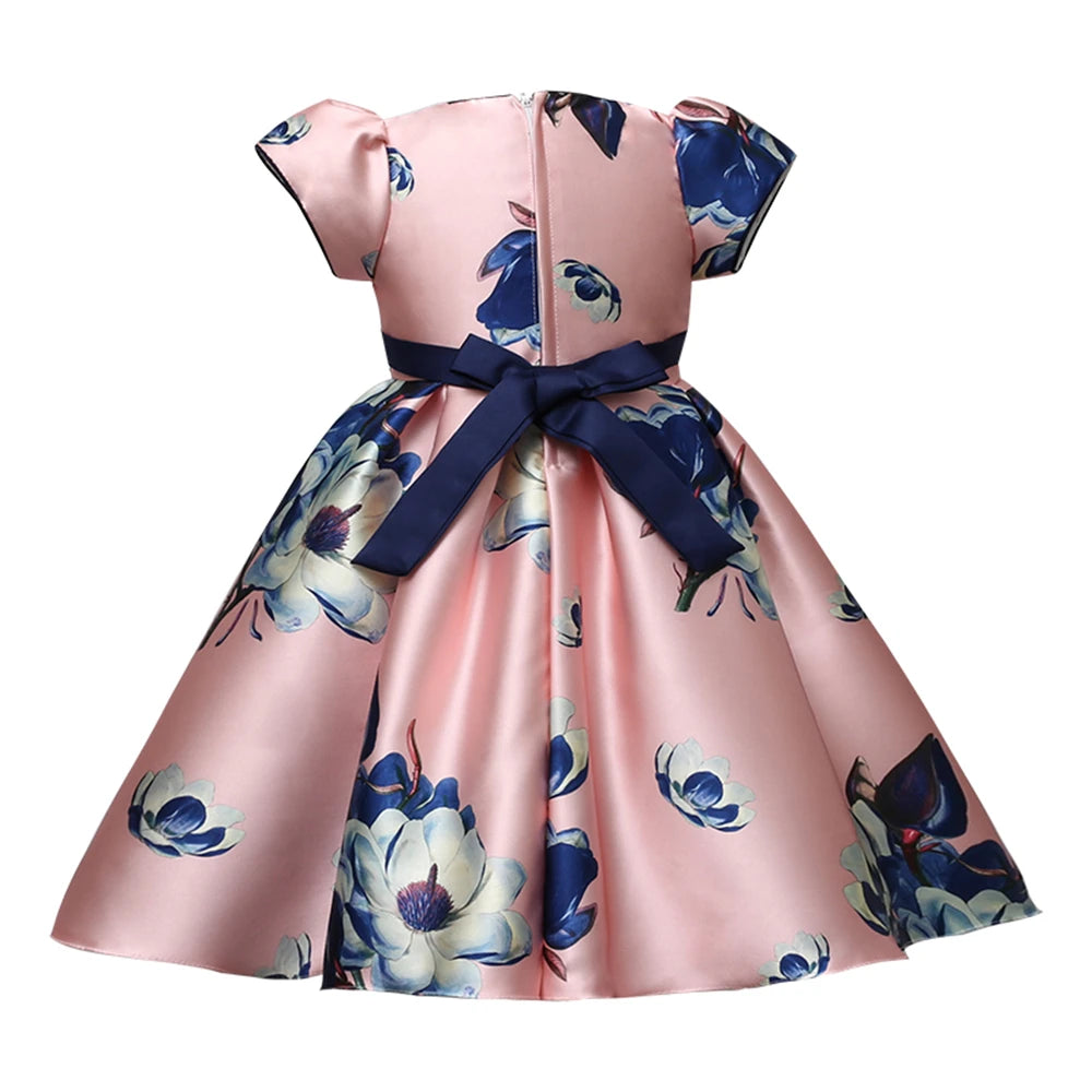 Hetiso Satin Cute Girls Birthday Fl Print dresses children clothing Casual