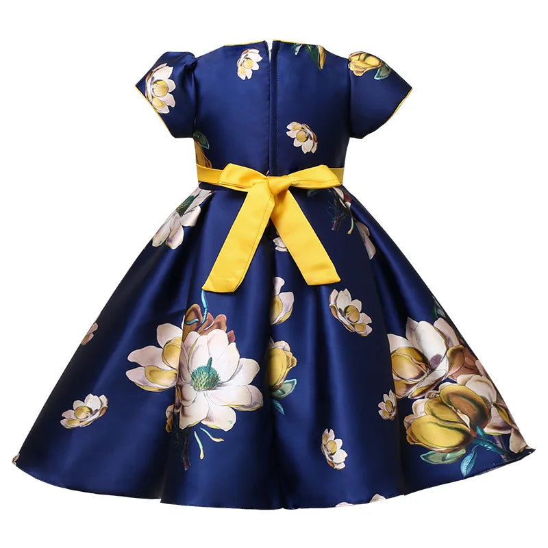 Hetiso Satin Cute Girls Birthday Fl Print dresses children clothing Casual