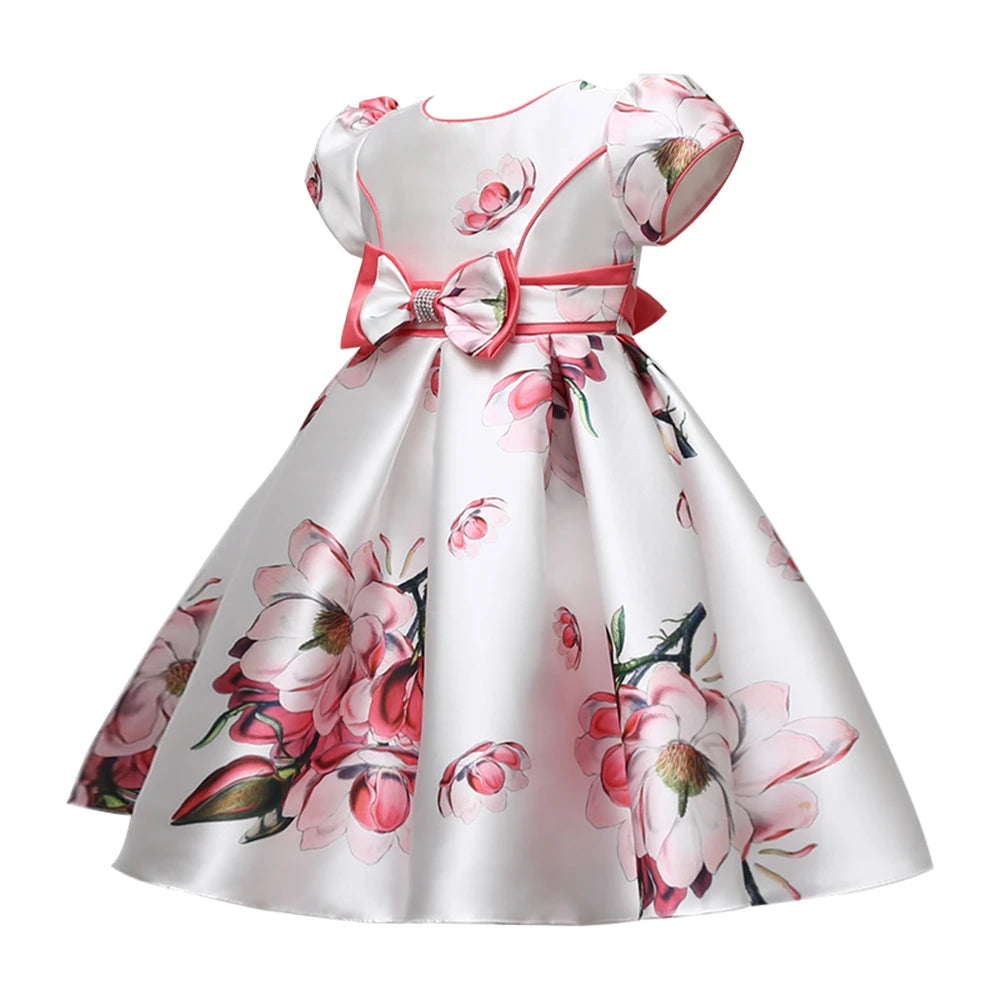 Hetiso Satin Cute Girls Birthday Fl Print dresses children clothing Casual