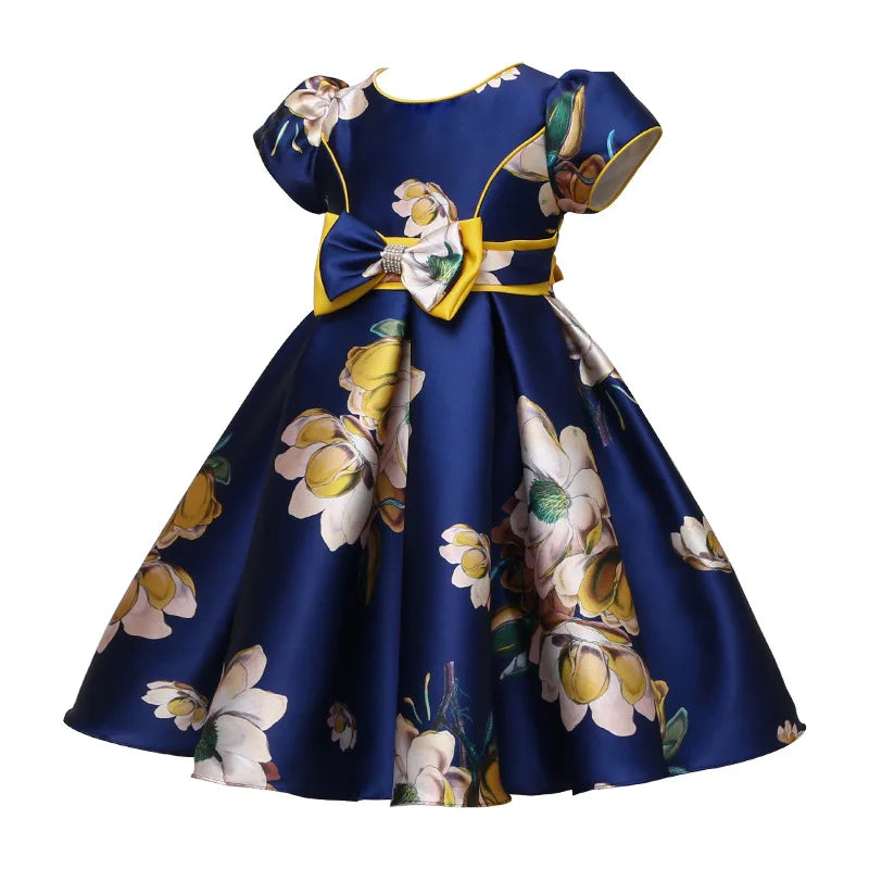 Hetiso Satin Cute Girls Birthday Fl Print dresses children clothing Casual