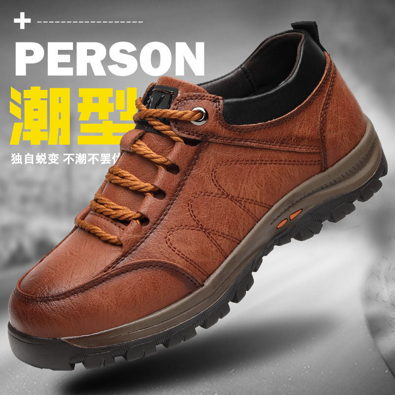 Fashion Men&#39;s Casual Leather Shoes Outdoor Sports Hiking Trekking Shoes Business Soft Anti-slip Driving Shoes Dad Shoes 358 mn