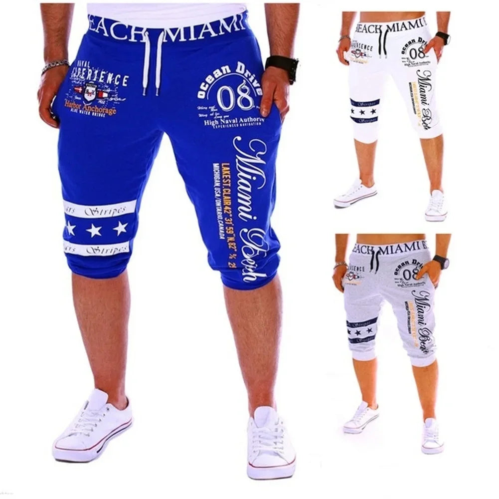 New men&#39;s pants casual drawstring elastic waist fashion printing letter loose sports