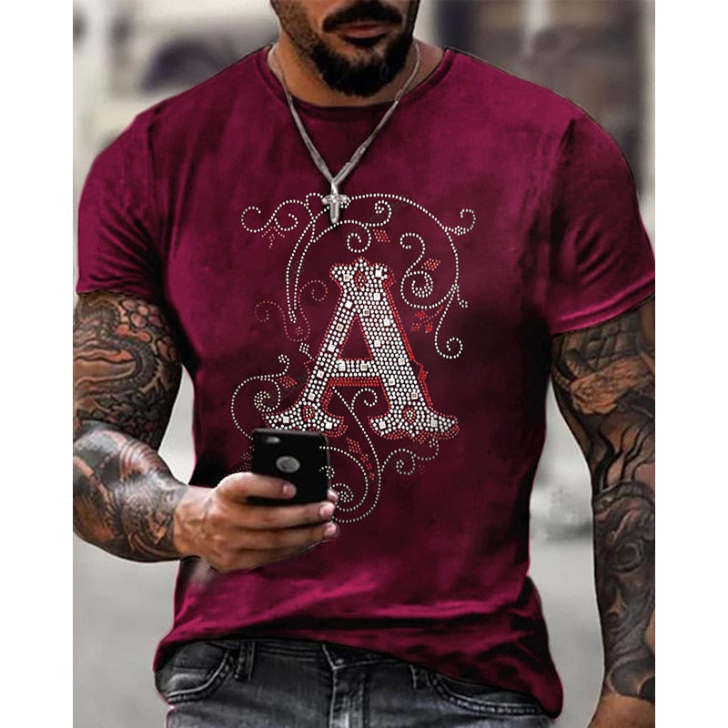 Men&amp;#39;s Clothing High Quality Fashion Oversized Tee y2k A Rhinestone Designer Short Sleeve Tops Comfort Casual Street T-shirts New