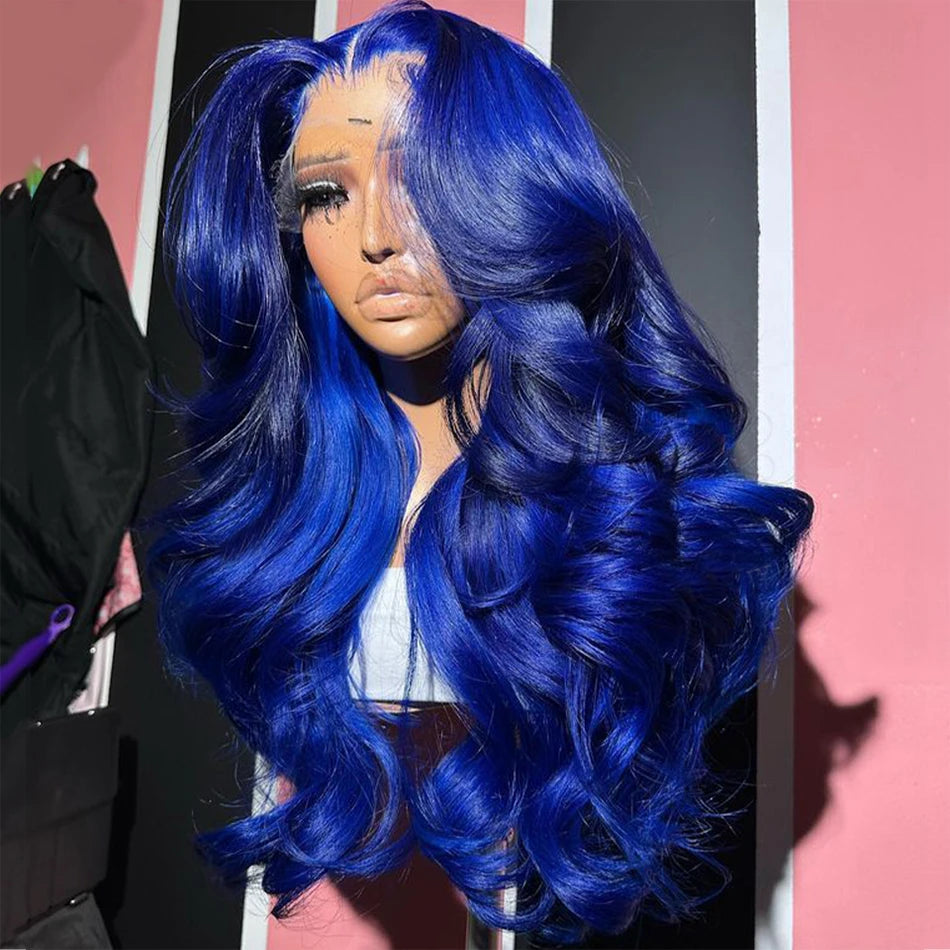 Royal Blue Colored Lace Front Wigs For  black women 13x4 body wave brazilian human hair