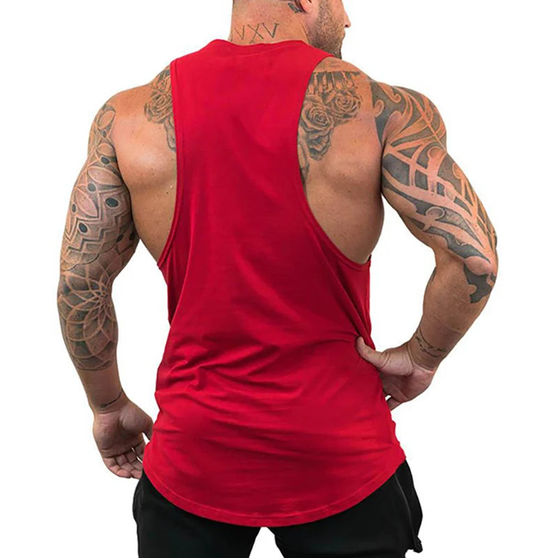 Installing Muscles Please Wait Print Vest Gym Fitness Running Cotton Breathable Tank Top Men Bodybuilding Sleeveless Loose Shirt