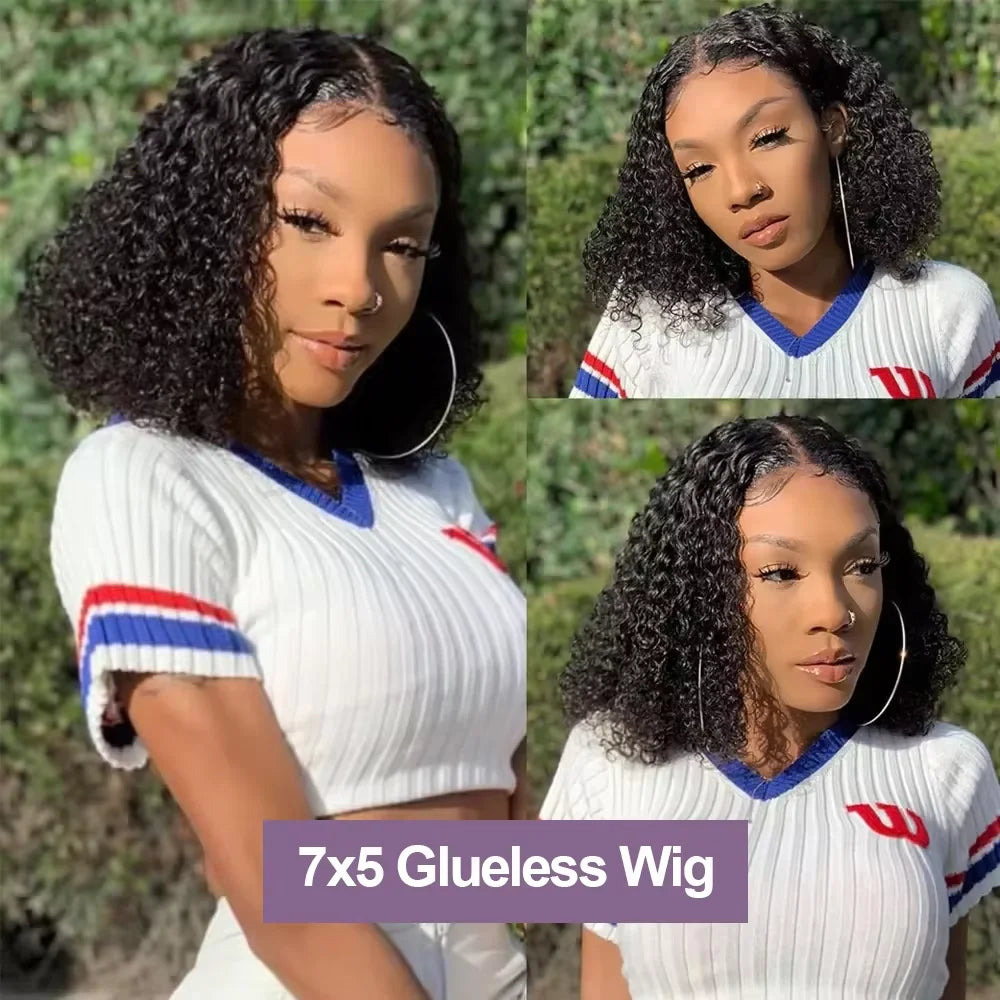 Deep Wave 13x4 Bob Wigs Curly 7x5 Glueless Human Hair Wigs Ready To Wear Water Wave Lace Frontal Wigs For Women Pre Cut No Glue