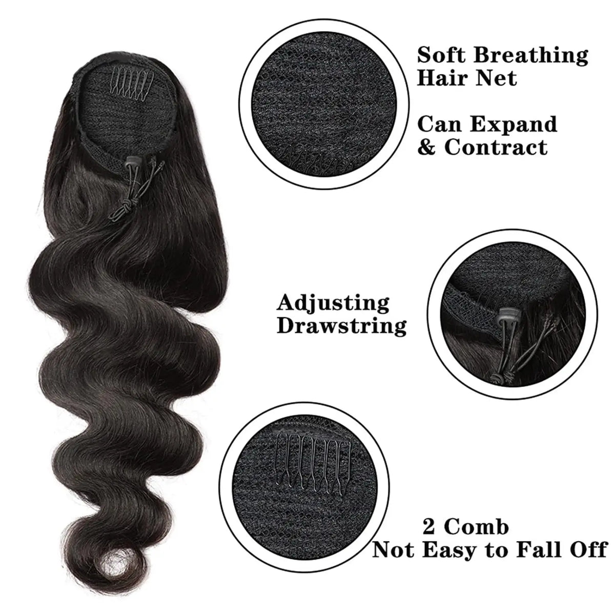 Body Wave Drawstring Ponytail Human Hair Extensions 100%