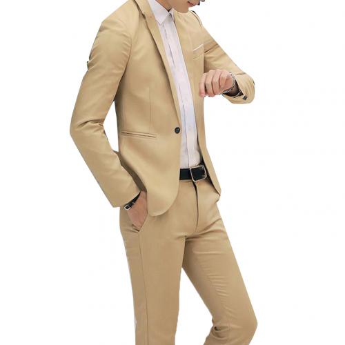2Pcs Office Business Men Solid Color Lapel Long Sleeve Slim Blazer Pants Suit