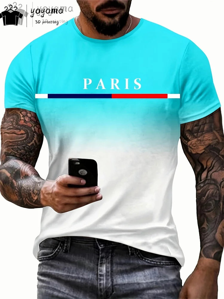 Summer Gradient Print T shirt Men Fashion Graphic T shirts 3D Print Men&#39;s Clothing Round Neck T-shirts for Men Street Rock Tops