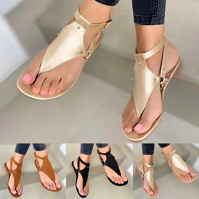 Women Sandals 2023 Summer Outdoor Beach Flip-flop Sandals Solid Fashion Gladiator Sandals Women Flats Casual Ladies Shoes