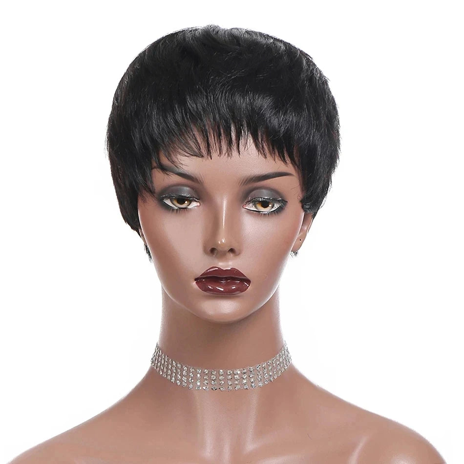 Short Straight Bob Wig Pixie Cut Wig Human Hair For Black Women With Bangs Brazilian Virgin Hair Cheap Wig machine made