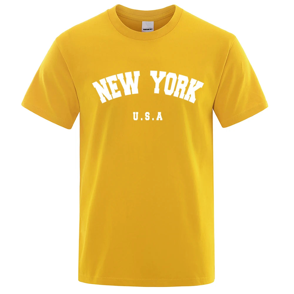 U.S.A New York USA City Street Printed T-Shirts For Men Loose Oversized T Shirt Fashion Breathable Short Sleeve Cotton Clothing