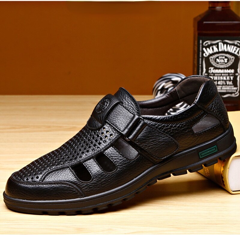 2022 Summer Men Sandals Leather Breathable Men&amp;#39;s Shoes Fashion Hollow Out Breathable Comfortable Sandalias Flat Casual Shoes