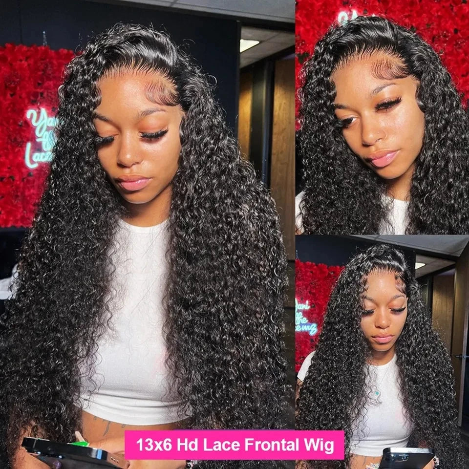 250 Density Deep Curly 13x6 HD lace Frontal Wig Deep Wave Lace Front Wig Glueless Wig Human Hair Ready to Wear Lace Closure Wig