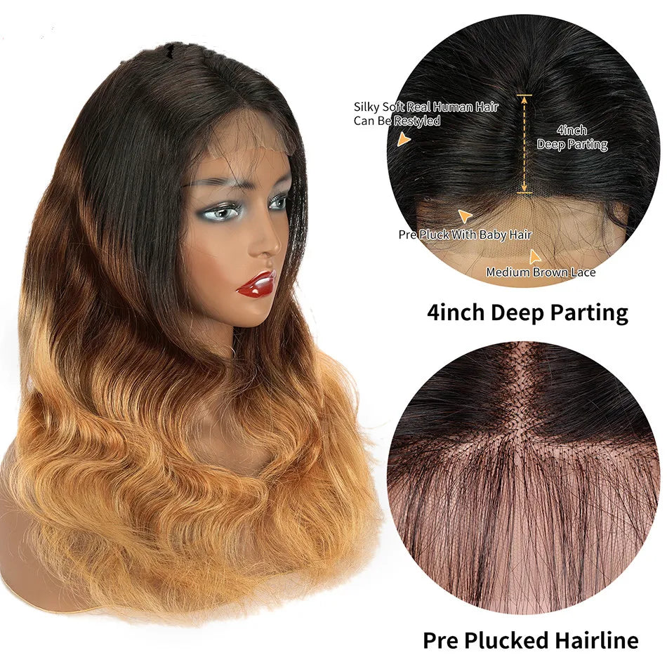 Highlight Body Wave Wig Ombre Wave Lace Front Human Hair