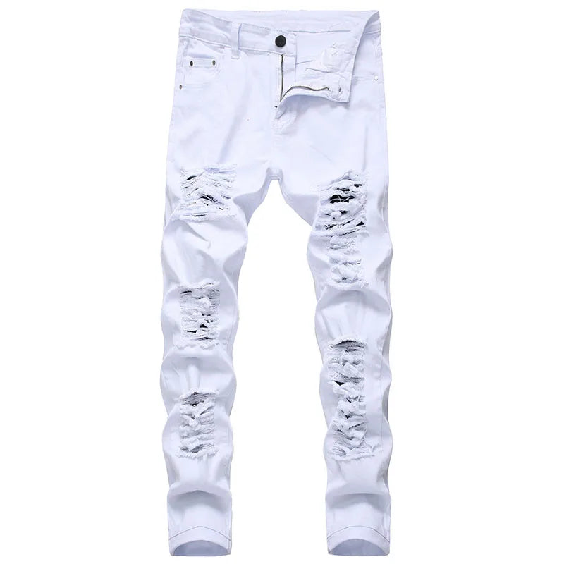 Fashion Designer  Casual White black Ripped jeans