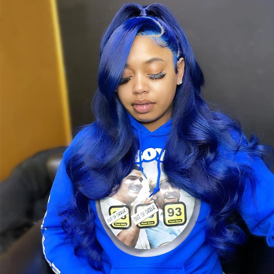 Royal Blue Colored Lace Front Wigs For  black women 13x4 body wave brazilian human hair