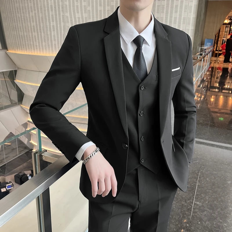 Autumn and winter men suit +vest trousers 2024 new trend slim fashion