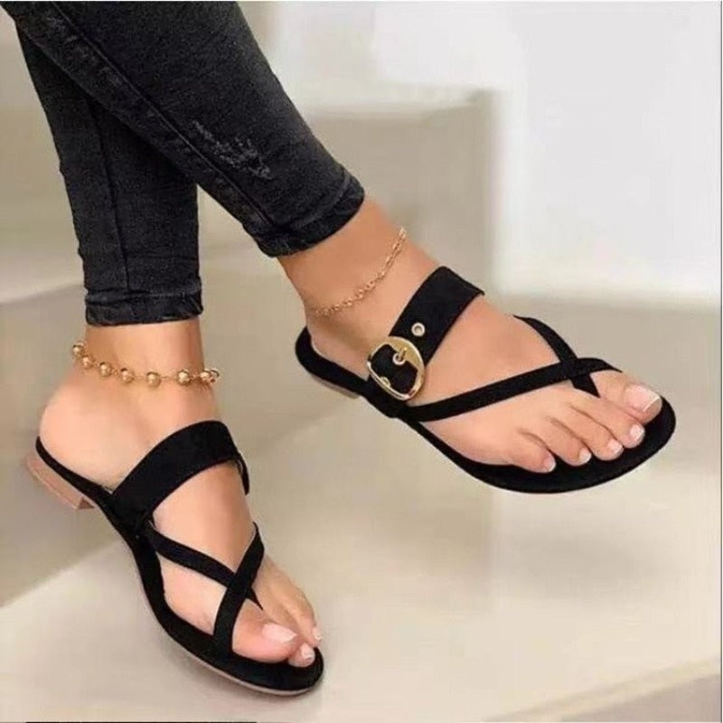 Women Slippers Clip Toe Flat Sandals Summer T Tied Ladies Shoes Beach Casual Woman Flip Flops Fashion Female PU Leather Footwear