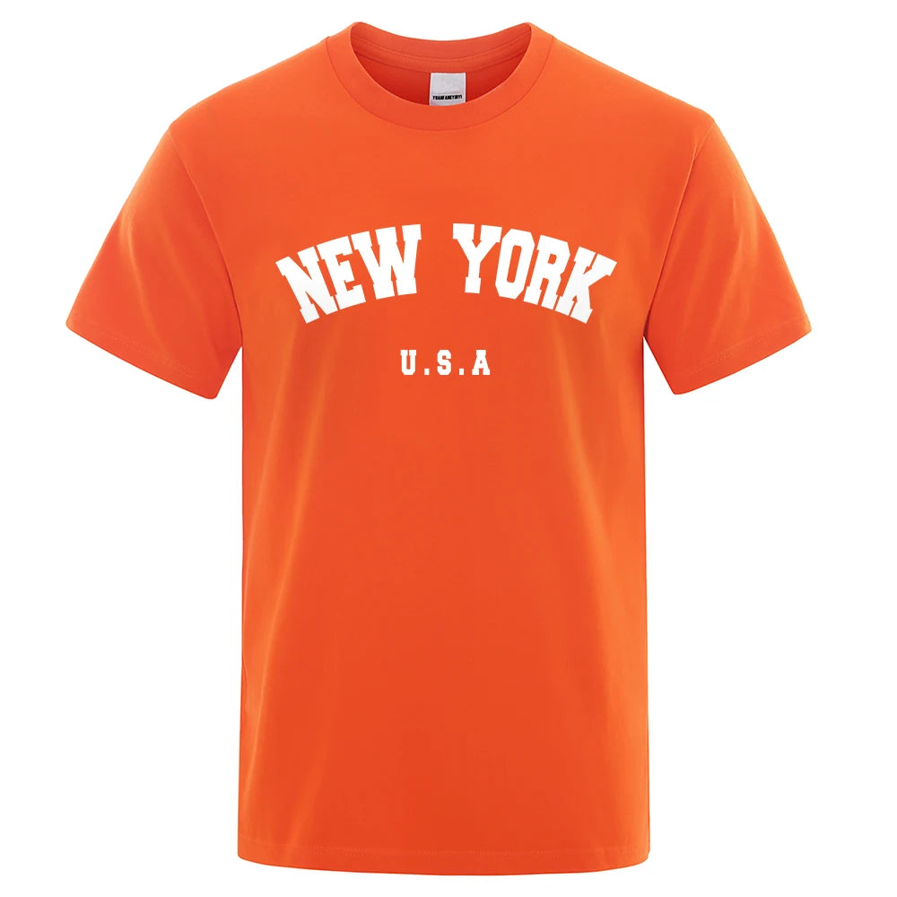 U.S.A New York USA City Street Printed T-Shirts For Men Loose Oversized T Shirt Fashion Breathable Short Sleeve Cotton Clothing