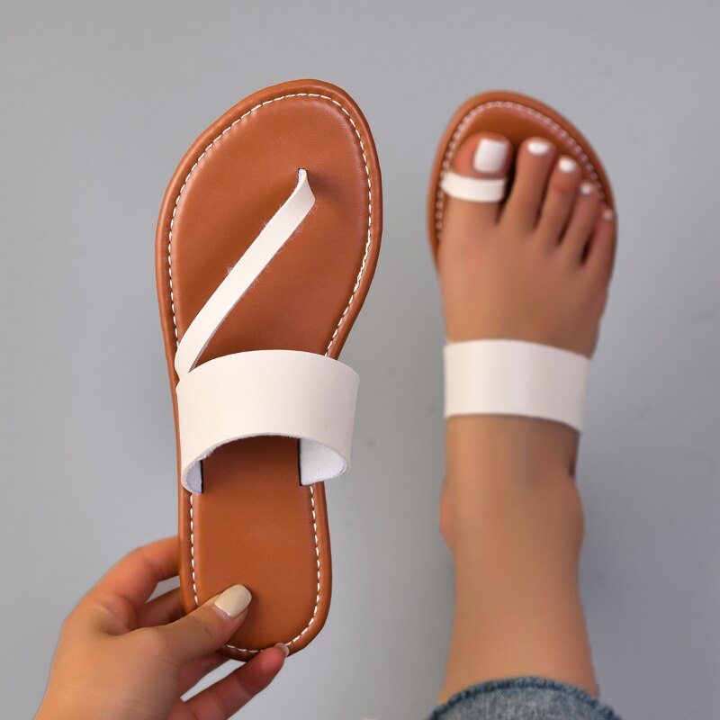 Summer Flat Sandals Beach Women&amp;#39;s Shoes Fashion Solid Color Flat 2023 Open Toe Outdoor Slippers Open Toe Zapatos De Mujer1
