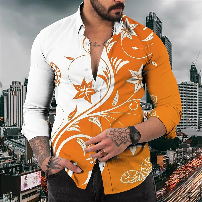 Men&amp;#39;s Shirt Creative Pattern Lapel Long Sleeve Suit Shirt Fashion Casual Soft Comfortable Breathable Material 2023 New Hot Sale