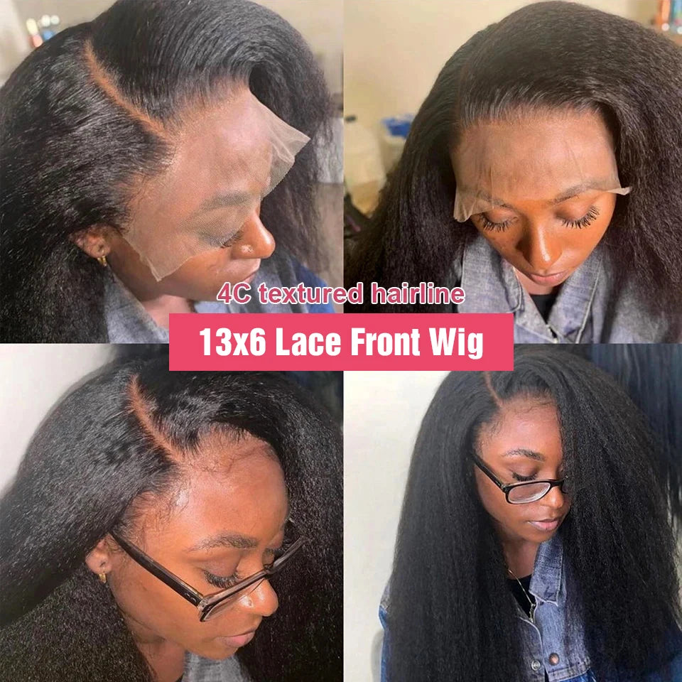 Yaki Kinky Straight 13x4 Lace Front Human Hair Wig Ready To Wear And Go Glueless Wigs Preplucked 13x6 HD Lace Frontal Wig 200%