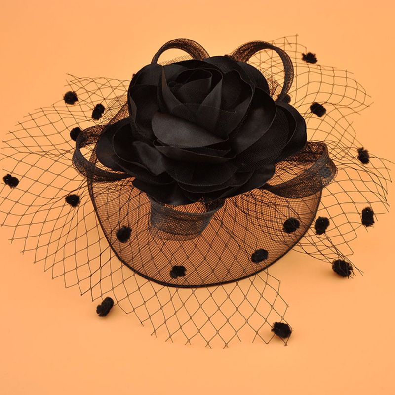 Hair Accessories Fashion Sexy Women Mesh Fascinator Cocktail Tea Party Hat Wedding Church Headwear with Veil Flower Dots