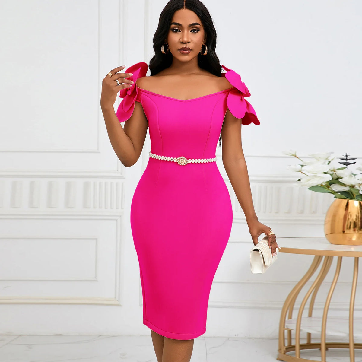 FairyShely 2025 Solid Flower Plus Size Dress Sexy Women Slim Fit Large Big Dresses Lady Summer Party Tight Curvy Sheath Dress