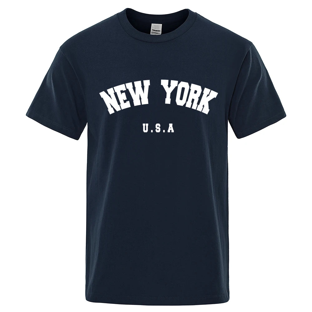 U.S.A New York USA City Street Printed T-Shirts For Men Loose Oversized T Shirt Fashion Breathable Short Sleeve Cotton Clothing