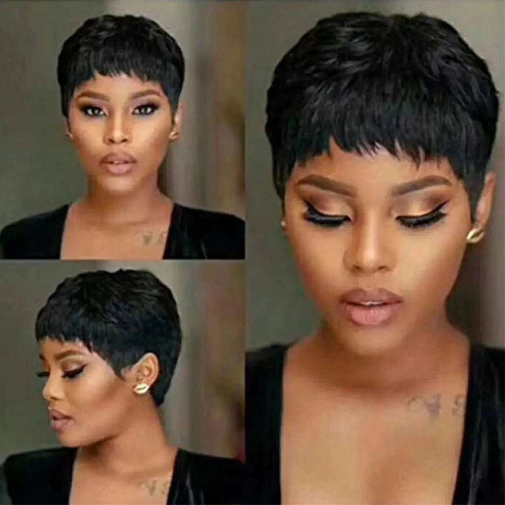 Short Straight Bob Wig Pixie Cut Wig Human Hair For Black Women With Bangs Brazilian Virgin Hair Cheap Wig machine made