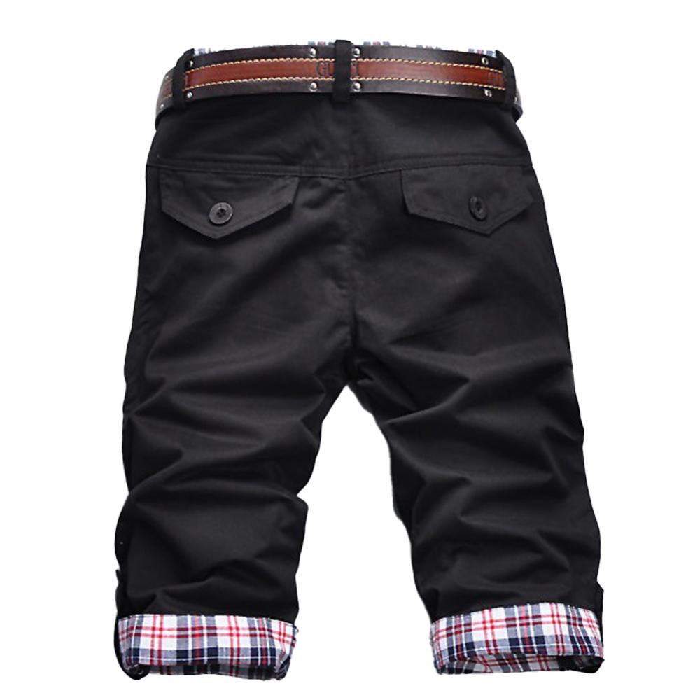 Men Casual Summer Plaid Patchwork Pockets Buttons Fifth Pants Beach Shorts Male