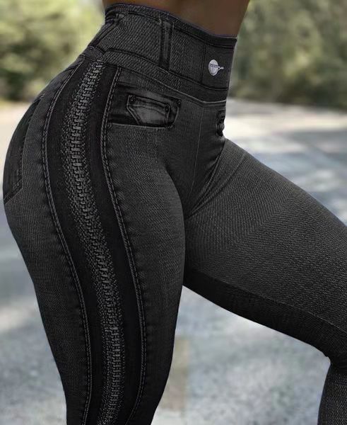 Women Leggings Jeans High Waist Running Sports Faux Denim Slim Fashion Fitness Yoga Pants Female Elastic Casual Pencil Trousers